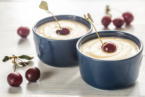 Custard with cherries