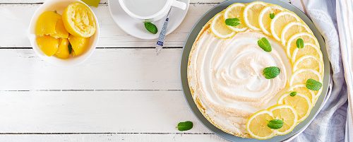 Tart with lemon curd  and meringue. Lemon  pie. American cuisine